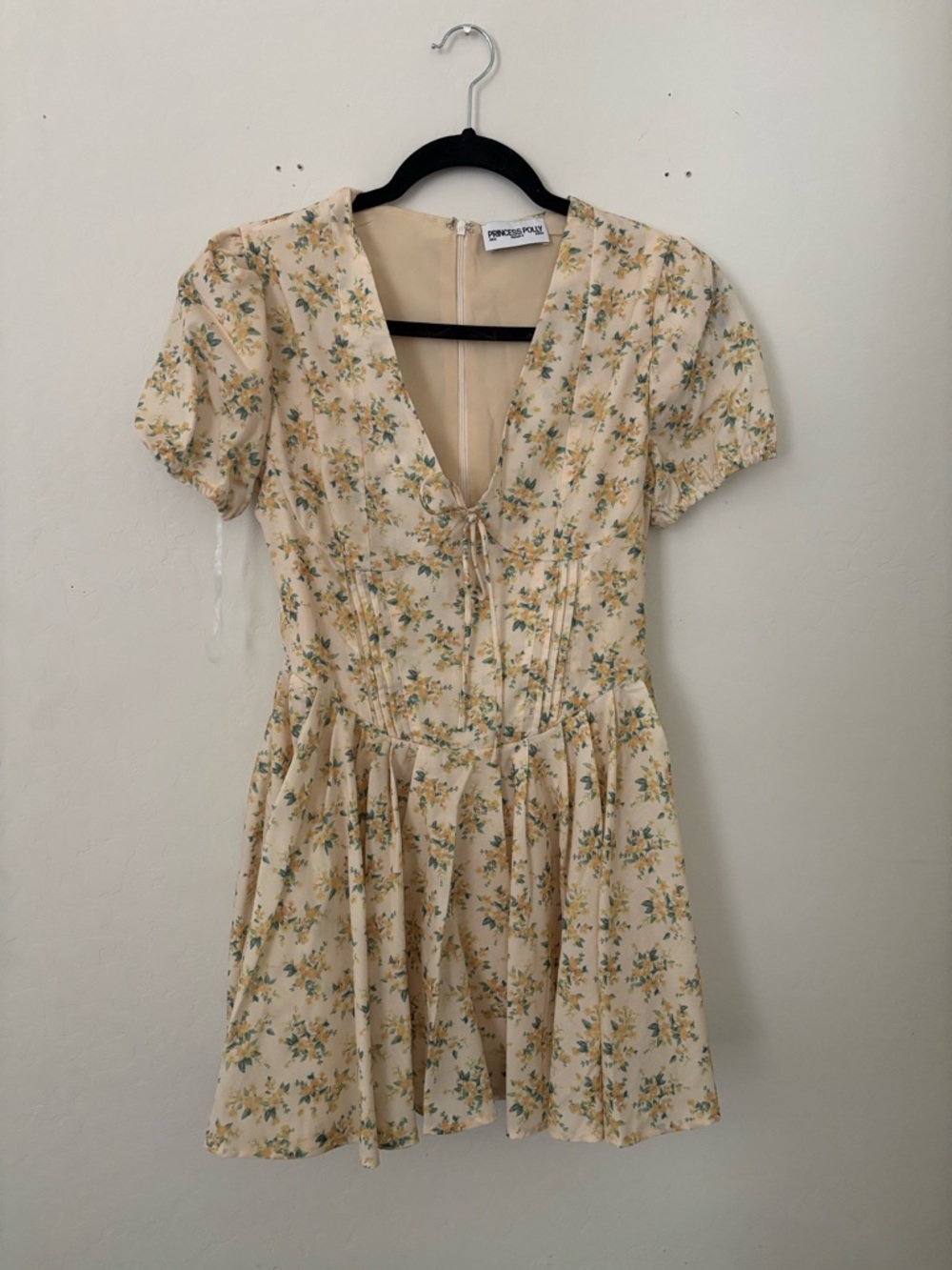 Princess Polly Butter Yellow Floral Mini Dress Size 2 Puff Sleeve Cottagecore